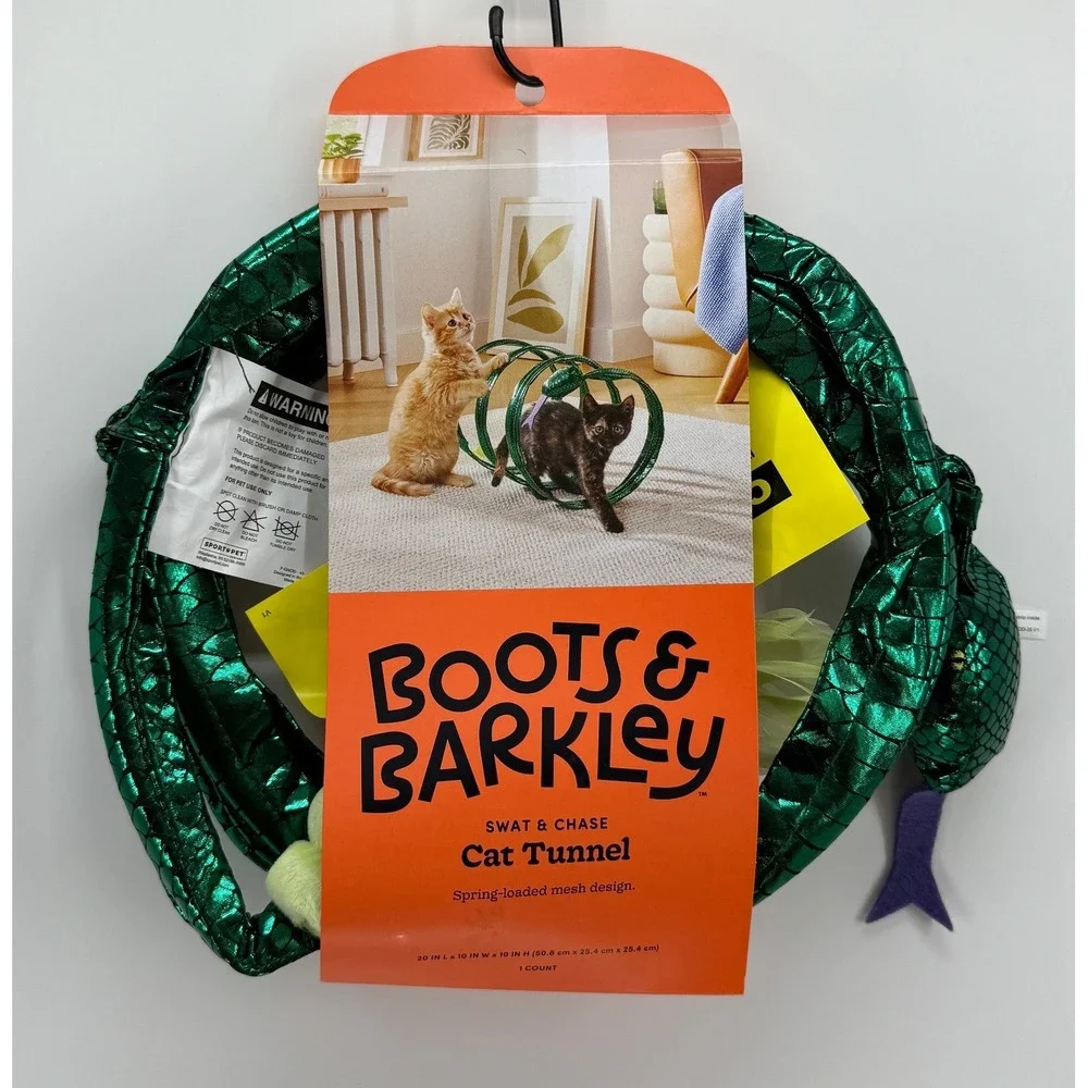 Boots & Barkley Swat & Chase Cat Tunnel Green Metallic Snake 20 Inch
